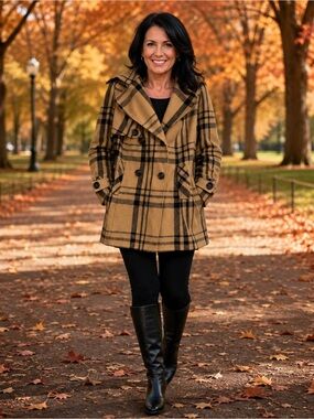 Old Navy Plaid Double-Breasted Hooded Coat – Size XXL